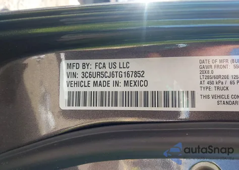 2026 Ram 2500 Warlock 4X4 6'4 Box z USA, uszkodzony, nr VIN 3C6UR5CJ6TG167852